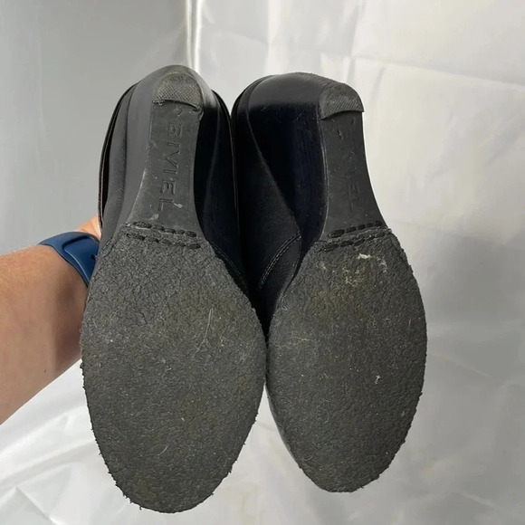 BIVIEL Wedge Booties Black Almond Toe Cuff Leather Textured Rubber Sole Size 37 - Picture 9 of 12